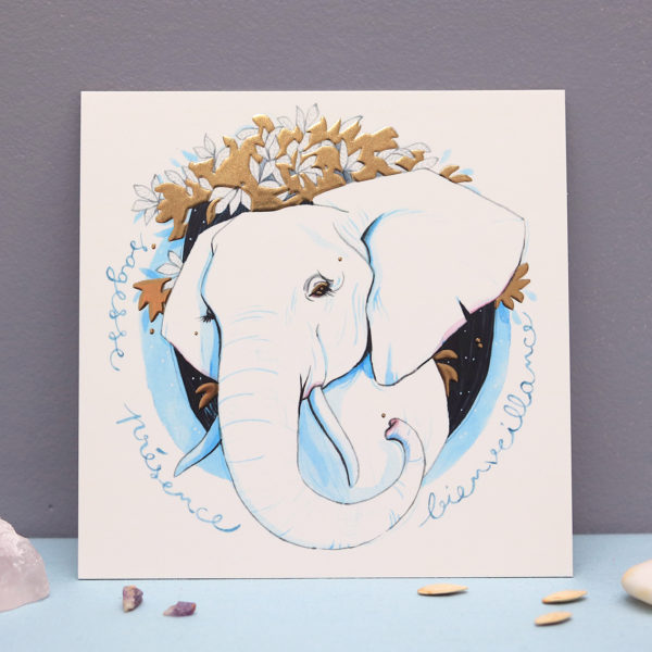 Green Mama Art - Série de cartes Animal Totem doré - Elephant